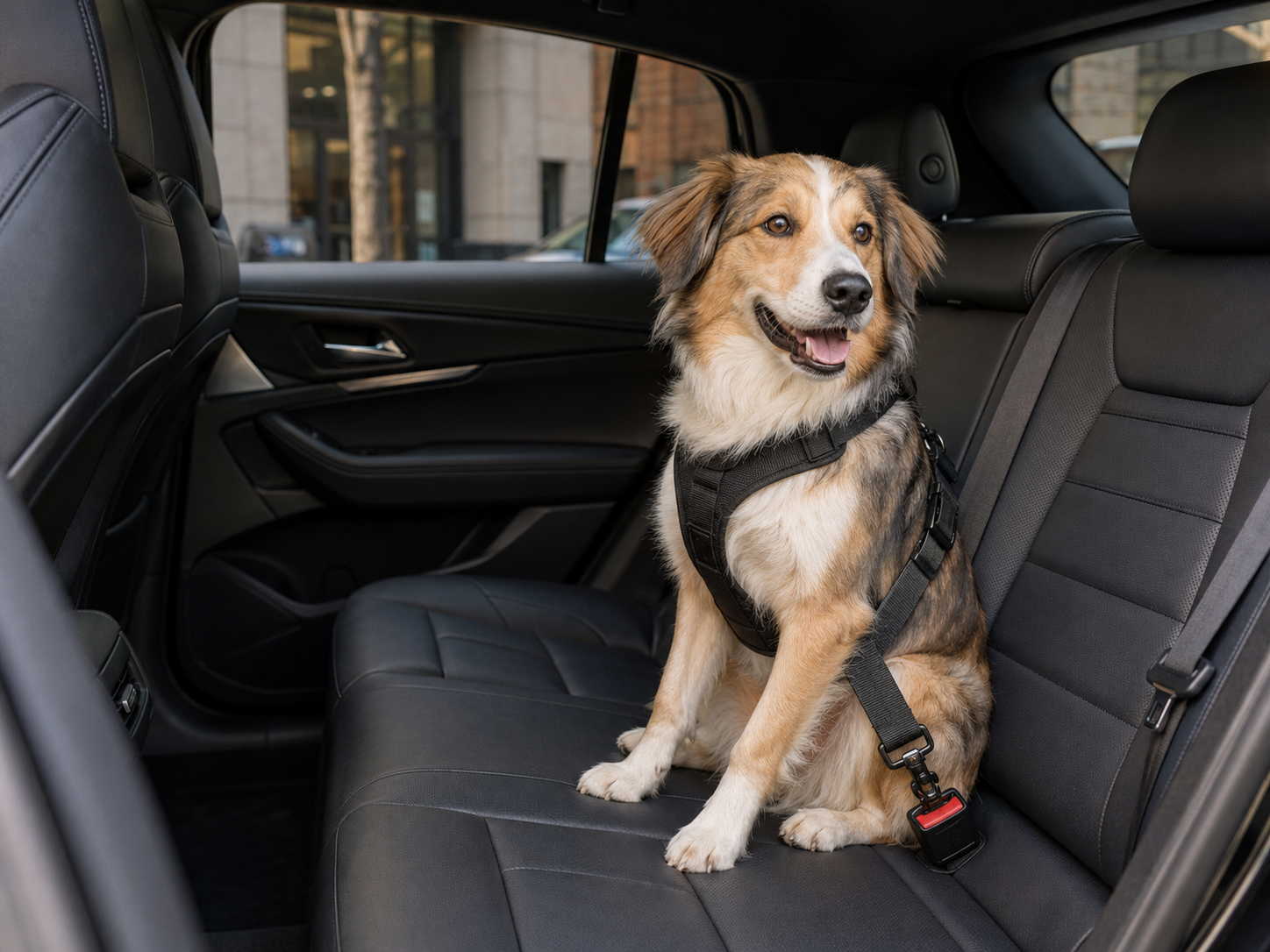 A happy dog enjoying a comfortable private ride in New York City